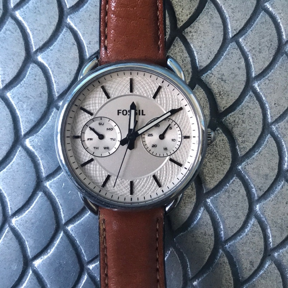 Leather Fossil Watch, Stainless Steel